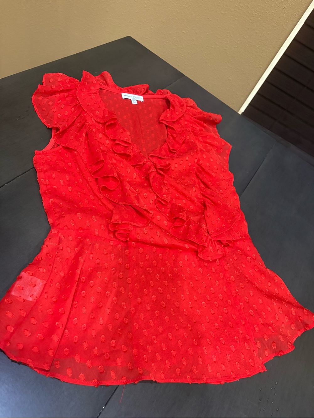 Anthropologie Maison d'Amelie Red Ruffled Swiss Dot Peplum Top